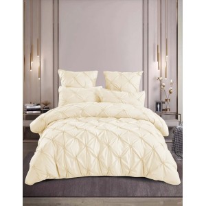 Lenjerie de Pat Premium din  Finet cu Pliuri Brodate, 6 Piese, Nesifonabilă și Durabilă, Crem