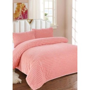 Lenjerie de Pat Dublu Premium Cocolino Teddy Bear, 4 Piese – Pluș Gofrat de Lux, Confort și Eleganță Suprema, Somon