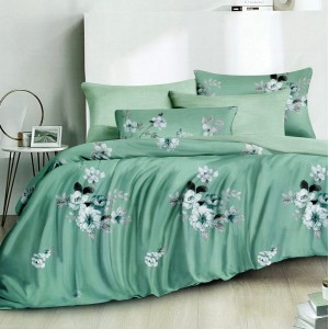 Lenjerie pat dublu, FINET, 6 piese, Verde, flori Lenjerie pat dublu, FINET, 6 piese, Verde, flori