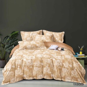 Lenjerie pat 140x200cm,  FINET, cu elastic, 4 piese, Bej, Alb, Trandafiri