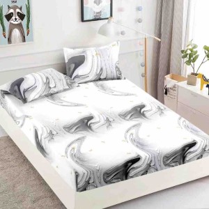 Cearsaf cu elastic, Bumbac FINET, 160/180x200cm, 2 fete de perne 50x70cm, Jojo Home, Gri, abstract