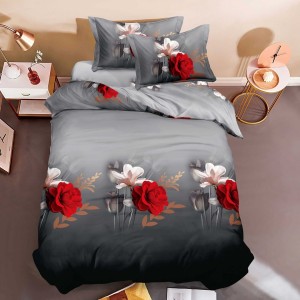 Lenjerie pat 1 PERSOANA, 3 piese, IMPRIMEU 3D Multiplicat, Microfibra, Gri, flori Lenjerie pat 1 PERSOANA, 3 piese, IMPRIMEU 3D Multiplicat, Microfibra, Gri, flori