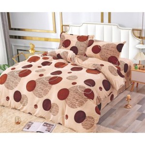 Lenjerie pentru Pat Dublu, Cocolino Premium, 4 Piese – Plușată, Groasă, și Călduroasă, Ideală pentru Iarnă –  Confort Maxim, Antișifonare, Crem, Maro, buline