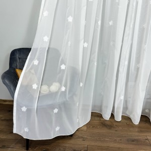 Perdea Floris din Voal Brodat - 600cm x 245cm, Rejansa pt. bara ,  Alb