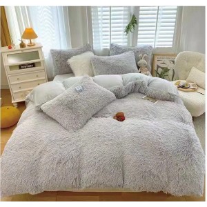 Lenjerie pat dublu, Super Pufoasa COCOLINO Fluffy, 4 piese, gri deschis