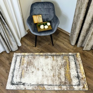 Covor Modern, Elegant, 100x200cm, gros si pufos, SHINNY V2, Galben/Gri/Alb