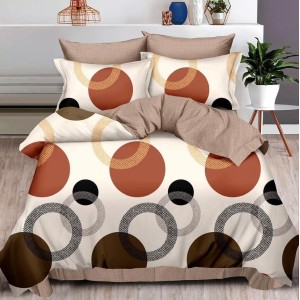 Lenjerie pat dublu,  FINET, 6 piese, cu ELASTIC, Maro, cercuri