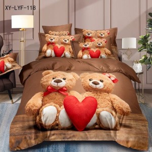 Lenjerie de Pat Dublu,  Finet, 6 piese, Imprimeu 3D Digital Realist, Exact ca în Poză – Culori Durabile, Vopsea Skin-Friendly și Întreținere Ușoară, Maro, Bej, ursuleti