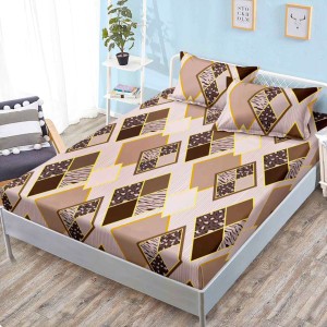 Cearsaf cu elastic, FINET, 160x200cm, 2 fete de perne 50x70cm, Bej, Maro, Forme Geometrice – confort și eleganță pentru patul tău