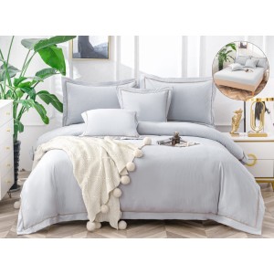 Lenjerie pat dublu, Bumbac Fin Texturat, CEARSAF CU ELASTIC, 6 piese, Gri
