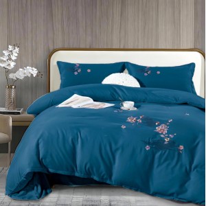 Lenjerie pat dublu, Finet All Season Deluxe cu BRODERIE, 4 piese, Albastru inchis