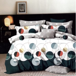 Lenjerie pat dublu,  FINET, 6 piese, cu ELASTIC, Verde, cercuri