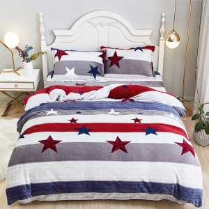 Lenjerie pentru Pat Dublu, Cocolino Premium, 4 Piese – Plușată, Groasă, și Călduroasă, Ideală pentru Iarnă –  Confort Maxim, Antișifonare, Alb, Gri, dungi, stelute