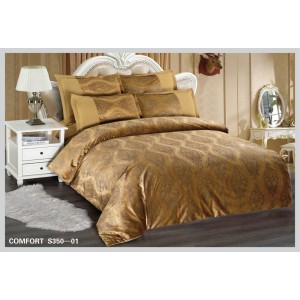 Lenjerie de Pat dublu, din Catifea Royală Velvetto, East Comfort, 6 piese – Răsfăț Premium și Confort de Lux, Cu Tehnologie de Broderie Digitală, Maro Bronz