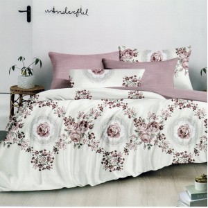 Lenjerie pat dublu, FINET, 6 piese, Crem, flori Lenjerie pat dublu, FINET, 6 piese, Crem, flori