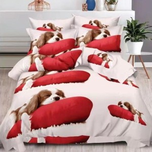 Lenjerie pat dublu, 6 PIESE, IMPRIMEU 3D Multiplicat, Microfibra, Rosu, catei Lenjerie pat dublu, 6 PIESE, IMPRIMEU 3D Multiplicat, Microfibra, Rosu, catei