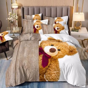 Lenjerie pat dublu,  FINET, 6 piese, IDENTICA CU POZA, Maro, ursulet