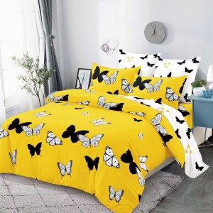 Lenjerie pat dublu,  FINET, 6 piese, Galben, fluturi