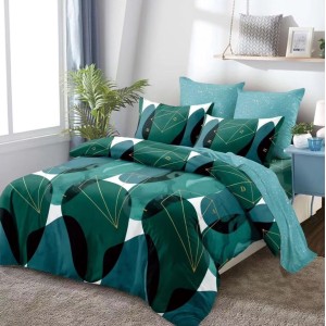 Lenjerie pat dublu,  FINET, cu elastic, 6 piese, Verde, abstract