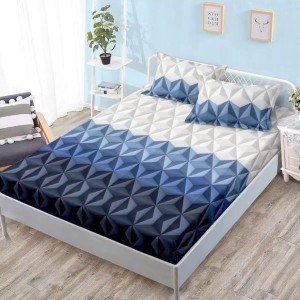 Cearsaf cu elastic, FINET, 160x200cm, 2 fete de perne 50x70cm, Albastru, forme geometrice