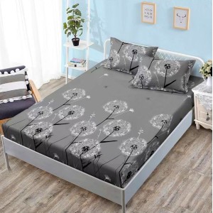 Cearsaf cu elastic, FINET, 160x200cm, 2 fete de perne 50x70cm, Gri, papadii