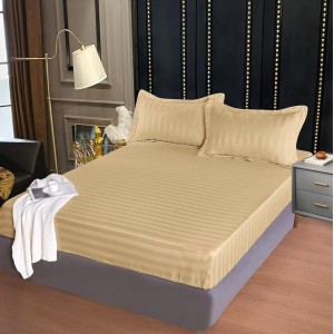 Cearsaf cu elastic, DAMASC FINETAT, 160x200cm, 2 fete de perne 55x80cm, Bej