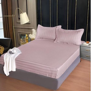 Cearsaf cu elastic, DAMASC FINETAT, 160x200cm, 2 fete de perne 55x80cm, Roz pudra