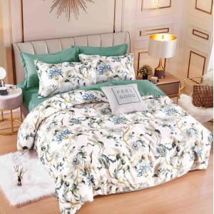 Lenjerie pat dublu,  FINET, 6 piese, Jojo Home, Verde, flori