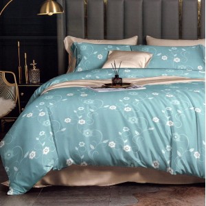 Lenjerie pat dublu,  FINET, 6 piese, Bleu, flori