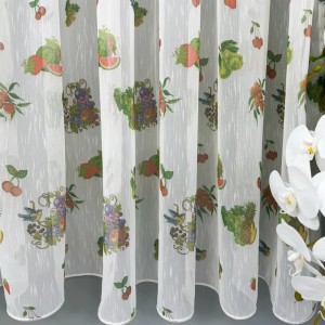 Perdea pentru Bucatarie din IN imprimat - 500cm x 220cm,  Rejansa pt. bara , Alb cu fructe