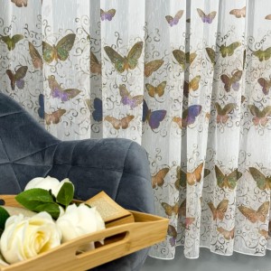 Perdea pentru Bucatarie din IN imprimat - 500cm x 220cm , Rejansa pt. bara ,  Alb cu fluturi