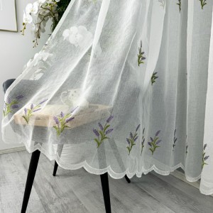 Perdea pentru Bucatarie din IN brodat, Alb cu lavanda, 500cm x 220cm , Rejansa pentru bara 