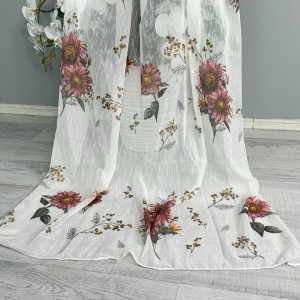 Perdea pentru Bucatarie din IN imprimat , Alb cu flori de toamna- latime 300x180m , Tiv lat 