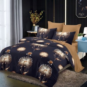 Lenjerie pat dublu,  FINET, cu elastic, 6 piese, Bleumarin, Bej, Papadii