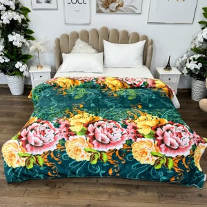 Patura pufoasa cocolino 200x230cm, 240g/mp, Verde, bujori