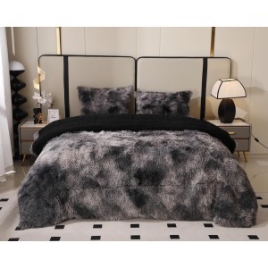 Pilota Super Pufoasă CoCoLiNo Fluffy cu Blăniță Sherpa Asortată, 200x230 cm, 4 kg, 2 Fețe de Pernă Asortate, 50x70cm – Căldură Instantă și Confort de Lux pentru Nopți Reci, Negru, Gri, degrade