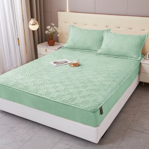 Husă Matlasată Tip Topper din Catifea 160x200cm, cu 2 Fețe de Pernă 50x70cm -  Somn Odihnitor și Susținere pentru Spate, Vernil