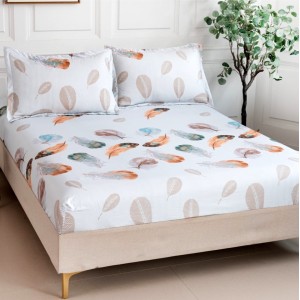 Cearsaf cu elastic, Bumbac Satinat, 160/180x200cm, 2 fete de perne 50x70cm, Bej, pene