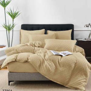 Lenjerie de Pat Dublu din Bumbac Tricotat - Set Premium 4 Piese cu Cearșaf Elastic și Imprimeu Satinat pentru Confort și Eleganță, Bej Lenjerie de Pat Dublu din Bumbac Tricotat - Set Premium 4 Piese cu Cearșaf Elastic și Imprimeu Satinat pentru Confort și Eleganță, Bej