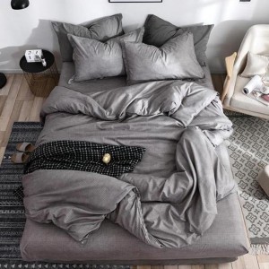 Lenjerie pat dublu, bumbac satinat,  cu elastic, Gri