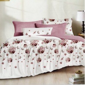 Lenjerie pat dublu, FINET, 6 piese, Roz, flori Lenjerie pat dublu, FINET, 6 piese, Roz, flori
