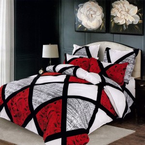 Lenjerie pat dublu, FINET, 6 piese, Rosu-Negru, forme geometrice Lenjerie pat dublu, FINET, 6 piese, Rosu-Negru, forme geometrice