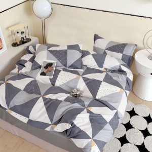 Lenjerie pat 1 PERSOANA, FINET, 4 piese, Gri, forme geometrice