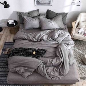 Lenjerie pat 1 PERSOANA, 4 piese, cu ELASTIC,  Gri