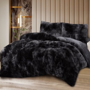 Lenjerie Cocolino Fluffy Super Pufoasă, Set 4 Piese, Pat Dublu, Cearșaf cu elastic – Căldură și Confort Premium, Ideală pentru Nopți Friguroase, Negru degrade