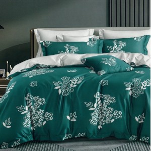 Lenjerie pat dublu,  FINET, 6 piese, Turquoise, flori