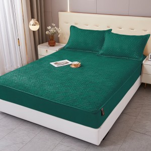 Husă Matlasată Tip Topper din Catifea 160x200cm, cu 2 Fețe de Pernă 50x70cm -  Somn Odihnitor și Susținere pentru Spate, Verde Smarald