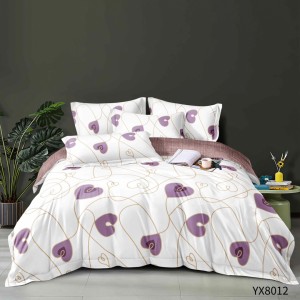 Lenjerie pat 140x200cm,  FINET, cu elastic, 4 piese, Alb, Lila, Roz, Inimioare