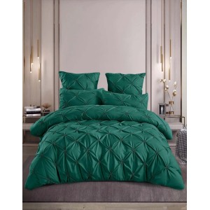 Lenjerie de Pat Premium din  Finet cu Pliuri Brodate, 6 Piese, Nesifonabilă și Durabilă, Verde Smarald