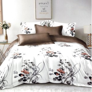 Lenjerie pat dublu,  FINET, 6 piese, Gri, flori